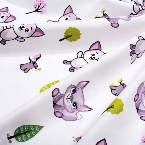 Παπλωματοθήκη Εμπριμέ kids Baby Foxes 594 160X240 White-Pastel Lilac 100%  Cotton