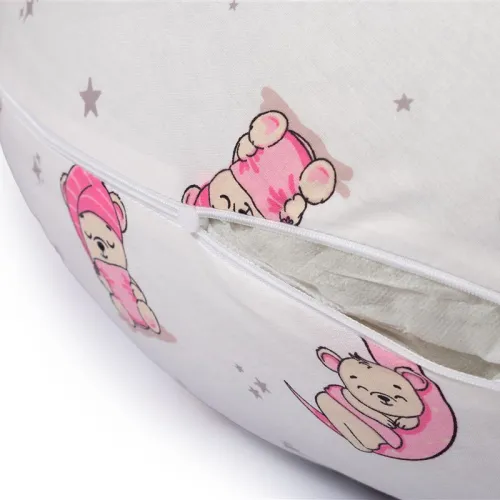Μαξιλάρι Εγκυμοσύνης - Θηλασμού 2 σε 1 bebe Bear-s Nest 04 155x35x20 White-Pink 100%  Cotton