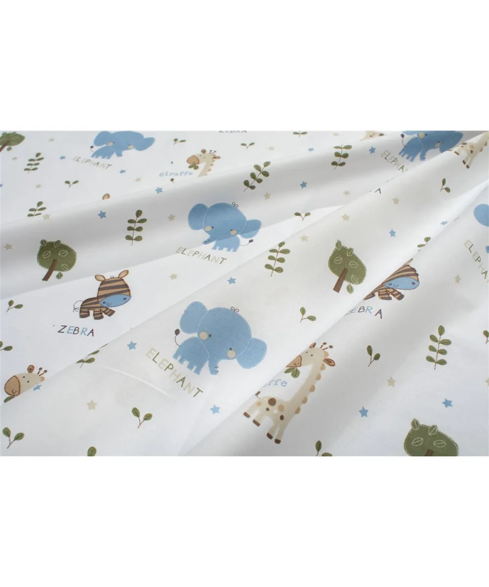 Κατωσέντονο Με Λάστιχο bebe Happy Safari 711 0,70X1,40X0,15 White-Sky Blue 100%  Cotton