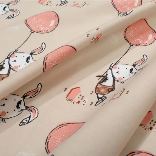 Κατωσέντονο Με Λάστιχο bebe Floating Bunny 714 0,70X1,40X0,15 Beige-Salmon 100%  Cotton