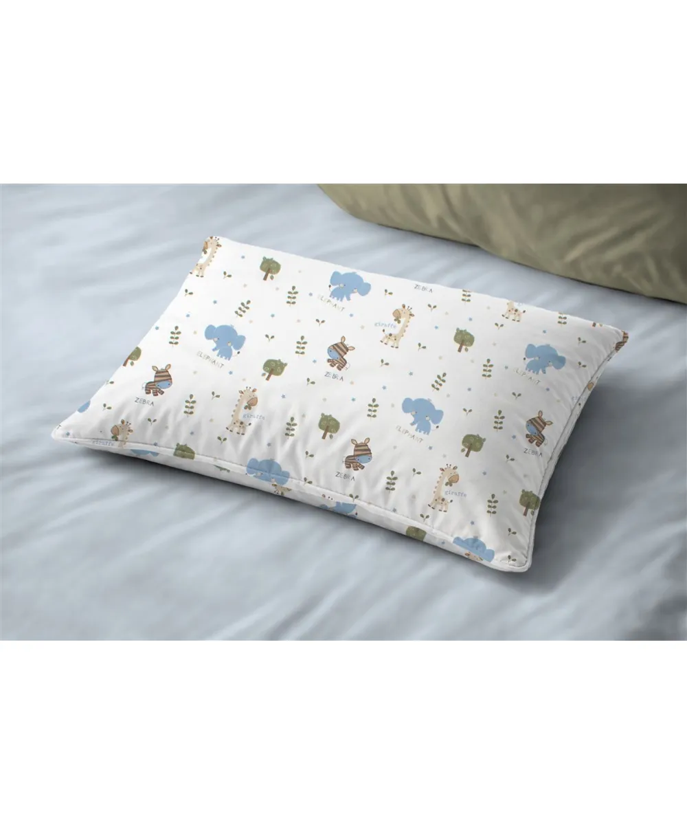 Μαξιλαροθήκη Εμπριμέ bebe Happy Safari 711 35X45 White-Sky Blue 100%  Cotton