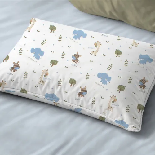 Μαξιλαροθήκη Εμπριμέ bebe Happy Safari 711 35X45 White-Sky Blue 100%  Cotton