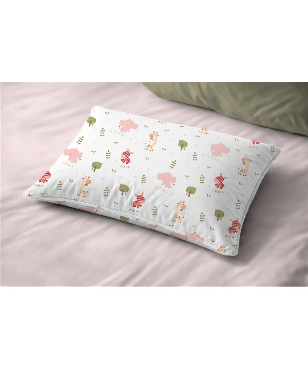 Μαξιλαροθήκη Εμπριμέ bebe Happy Safari 712 35X45 White-Pink 100%  Cotton