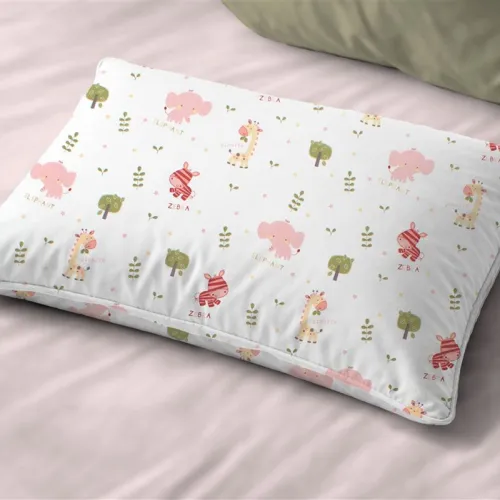 Μαξιλαροθήκη Εμπριμέ bebe Happy Safari 712 35X45 White-Pink 100%  Cotton