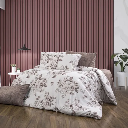 Παπλωματοθήκη Εμπριμέ Βερονίκη 488 220X240 White-Mocha 70/30 Cott/Pol