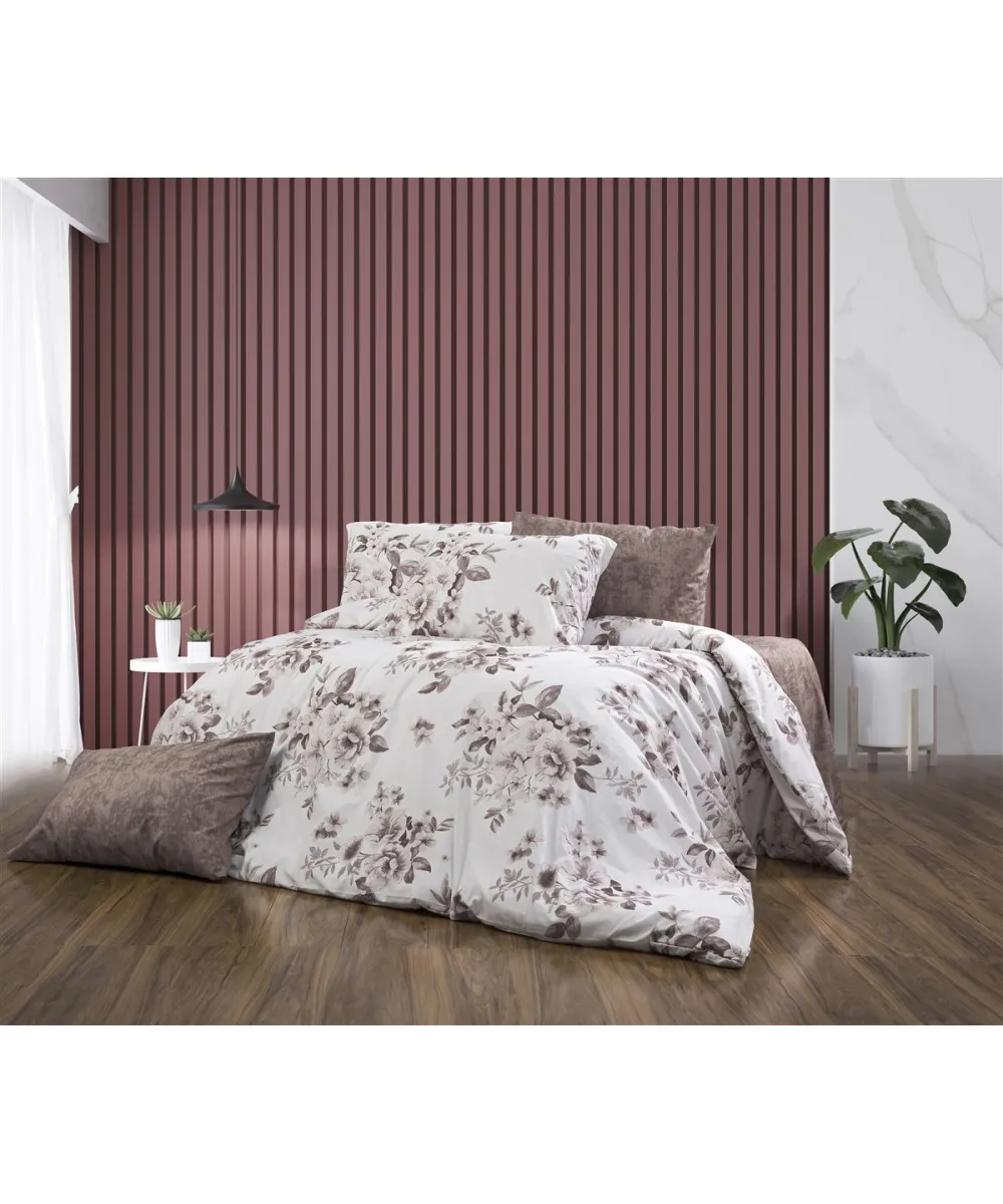 Σεντόνια Εμπριμέ Σετ 3 τεμ Βερονίκη 488 160X240 White-Mocha 70/30 Cott/Pol