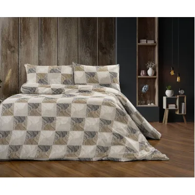 Σεντόνια Εμπριμέ Σετ 3 τεμ Κλεοπάτρα 609 160X240 Beige-Black 70/30 Cott/Pol