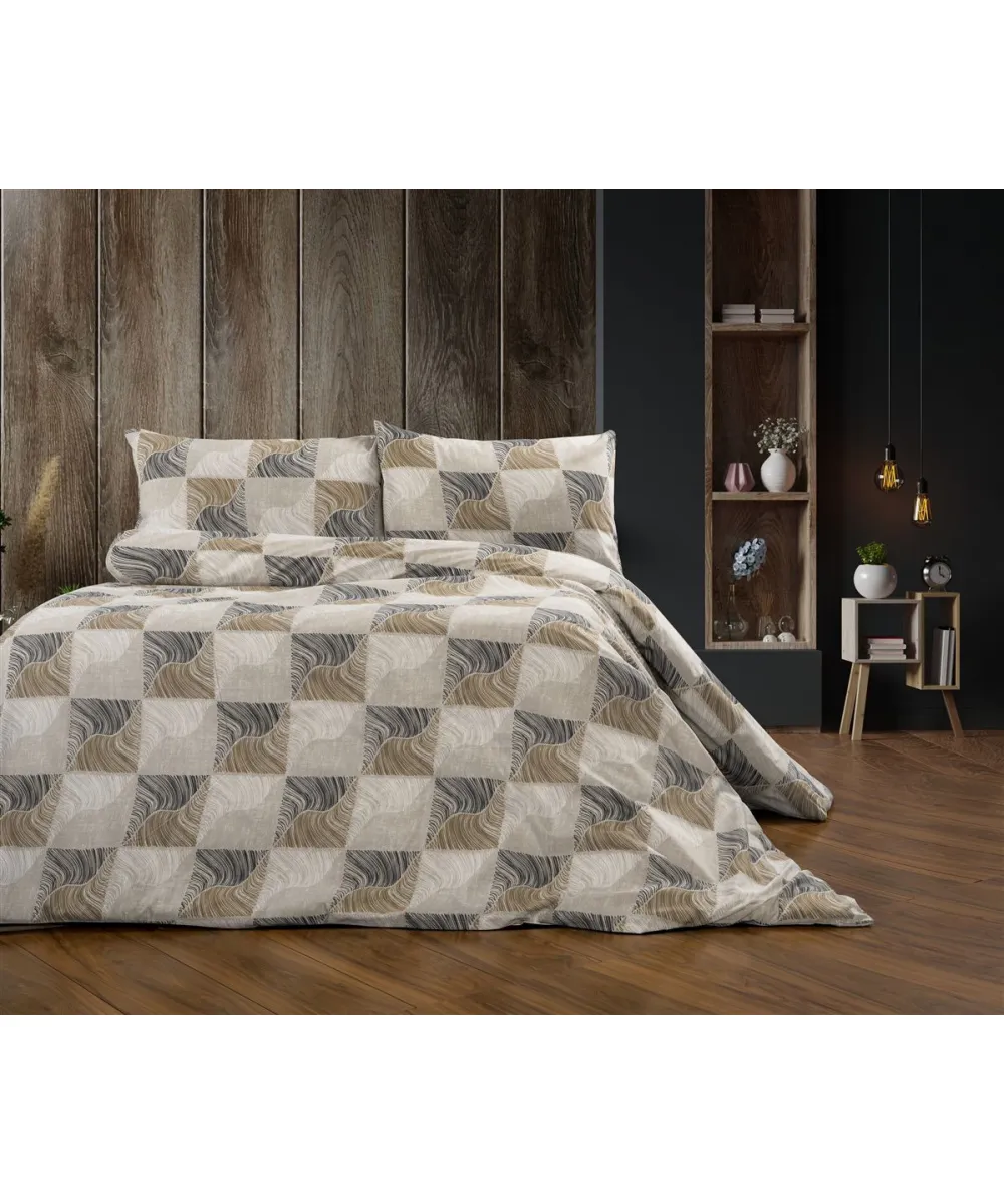 Σεντόνια Εμπριμέ Σετ 4 τεμ Κλεοπάτρα 609 240X270 Beige-Black 70/30 Cott/Pol