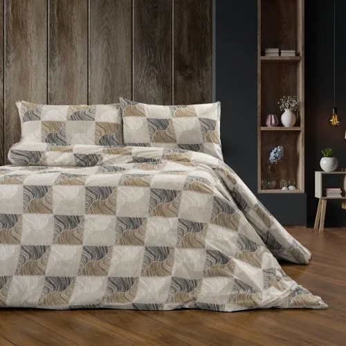 Σεντόνια Εμπριμέ Σετ 4 τεμ Κλεοπάτρα 609 240X270 Beige-Black 70/30 Cott/Pol