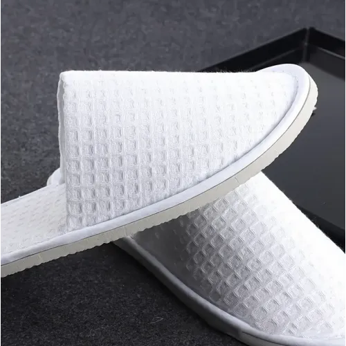 Ζεύγος Παντόφλες Πικέ WAFFLE LINE Λευκή - Polyfabric Κλειστή - Πικέ Πάχους 6mm