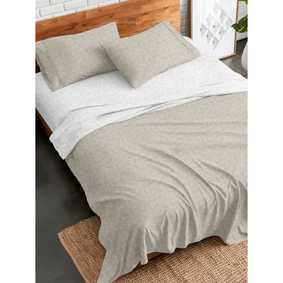 Σετ Σεντόνια Flannel 2052 Beige Διπλό με λάστιχο (150x205 30)