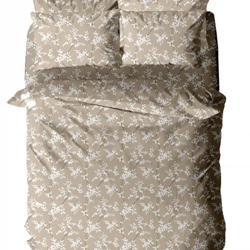 Σετ Σεντόνια Menta Εμπριμέ 480 Beige Μονό με λάστιχο (100x200 30)