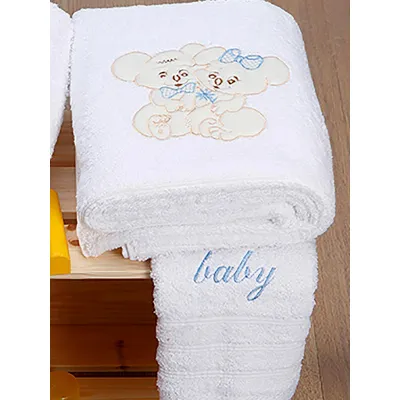Σετ πετσέτες κεντητές Couple 06 White/Blue