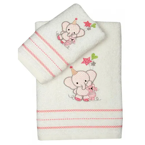 Σετ πετσέτες κεντητές Elephant 03 Pink