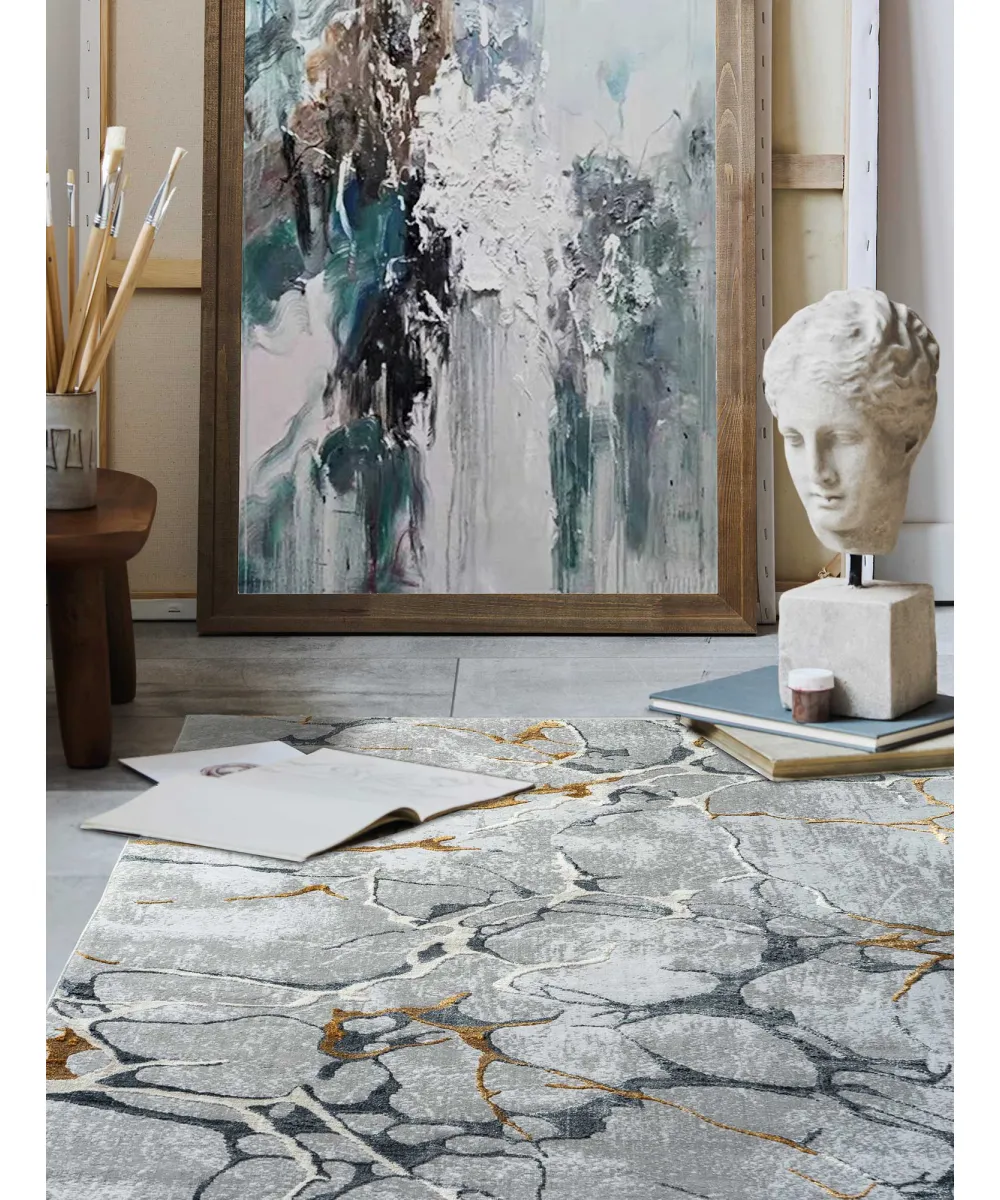 Χαλί MARBLE GREY GOLD Στρόγγυλο χαλί 165 εκ.