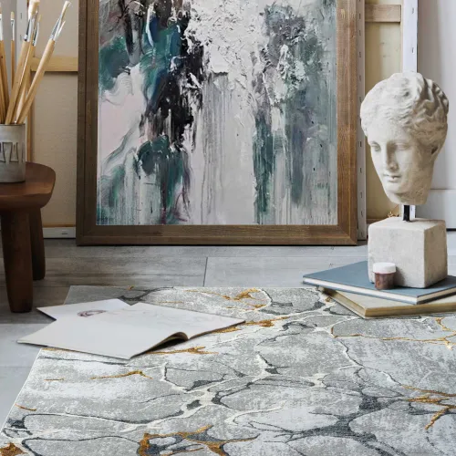 Χαλί MARBLE GREY GOLD Στρόγγυλο χαλί 165 εκ.