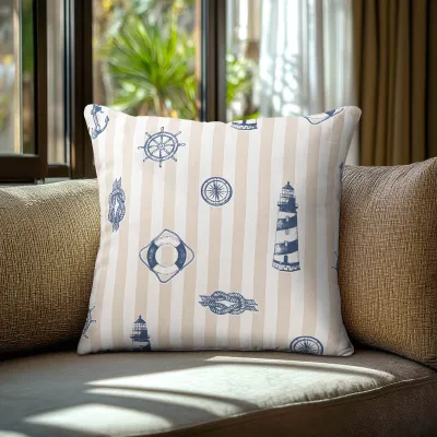 Beauty Home Μαξιλαροθήκη ΝΑΥΤΙΚΑ ΣΧΕΔΙΑ ΜΕ ΡΙΓΕ ΦΟΝΤΟ   40 x 40 cm   
