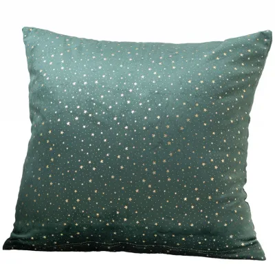 Beauty Home Μαξιλαροθήκη 45 x 45 cm Βελούδο Πράσινο Σκούρο Με Χρύσα Αστέρια      