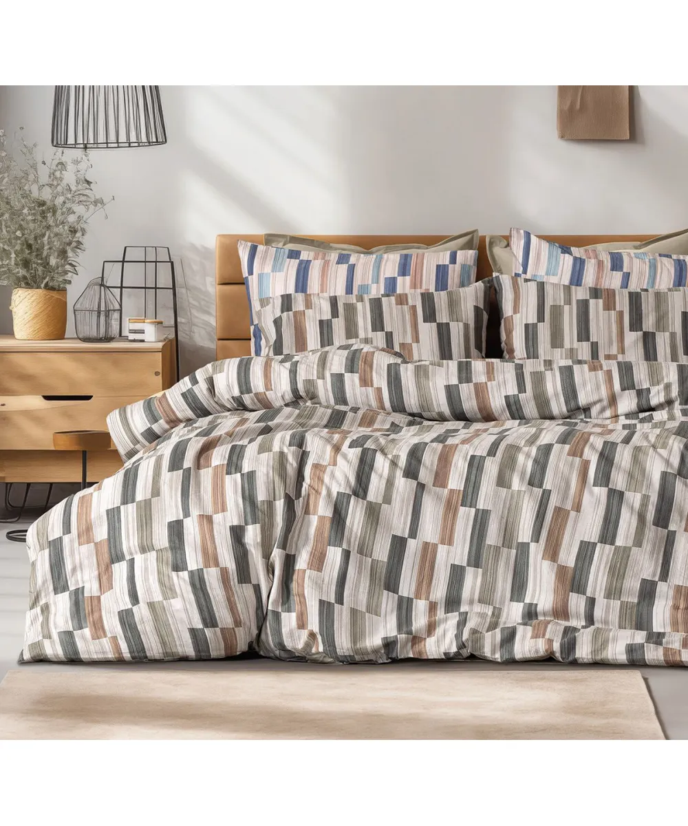 Beauty Home Σετ σεντόνια φανελένια King Size Pinot Art 12632 270x260 Μπεζ,Πράσινο