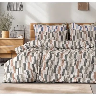 Beauty Home Σετ σεντόνια φανελένια υπέρδιπλα με λάστιχο Pinot Art 12632 170x200 32 Μπεζ,Πράσινο      