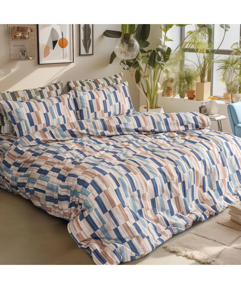Beauty Home Σετ παπλωματοθήκη φανελένια υπέρδιπλη Candy Art 12633 230x250 Μπεζ,Μπλε