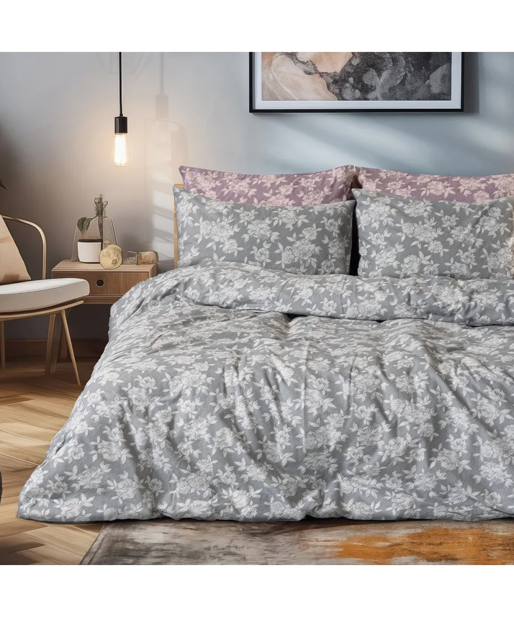 Beauty Home Σετ σεντόνια φανελένια υπέρδιπλα με λάστιχο Merlot Art 12634 170x200 32 Γκρι