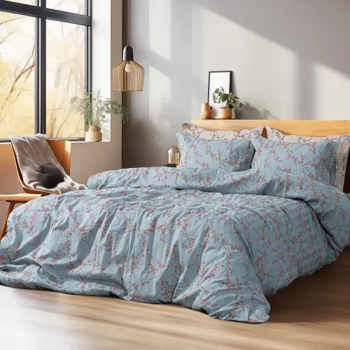 Beauty Home Σετ κουβερλί υπέρδιπλο Art 12211 Emerald 100%  Βαμβακοσατέν 300tc 220x240 Σιέλ      