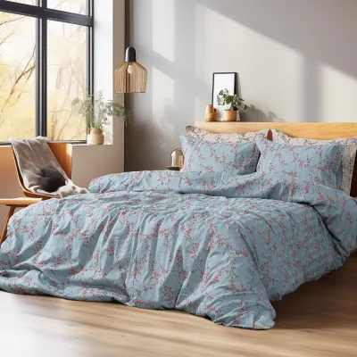 Beauty Home Σετ πάπλωμα υπέρδιπλο Art 12211 Emerald 100%  Βαμβακοσατέν 300tc 220x240 Σιέλ      