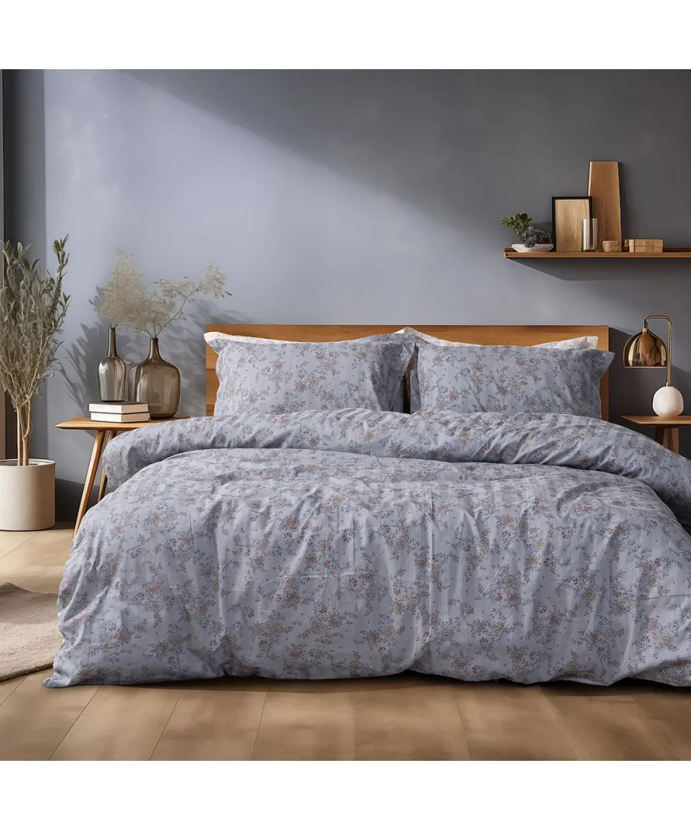 Beauty Home Σετ πάπλωμα υπέρδιπλο Art 12212 Jasmine 100%  Βαμβακοσατέν 300tc 220x240 Γκρι