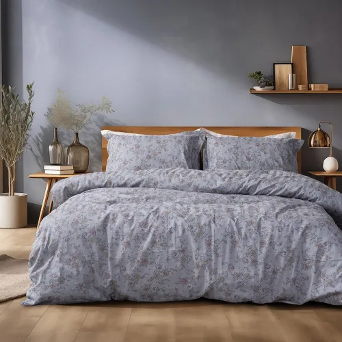 Beauty Home Σετ πάπλωμα υπέρδιπλο Art 12212 Jasmine 100%  Βαμβακοσατέν 300tc 220x240 Γκρι      