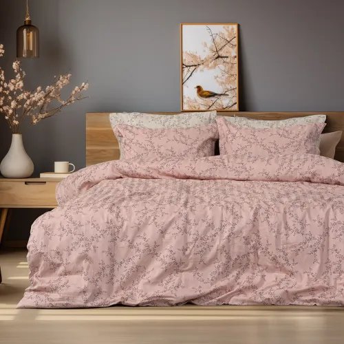 Beauty Home Σετ κουβερλί υπέρδιπλο Art 12214 Flora 100%  Βαμβακοσατέν 300tc 220x240 Σομόν      