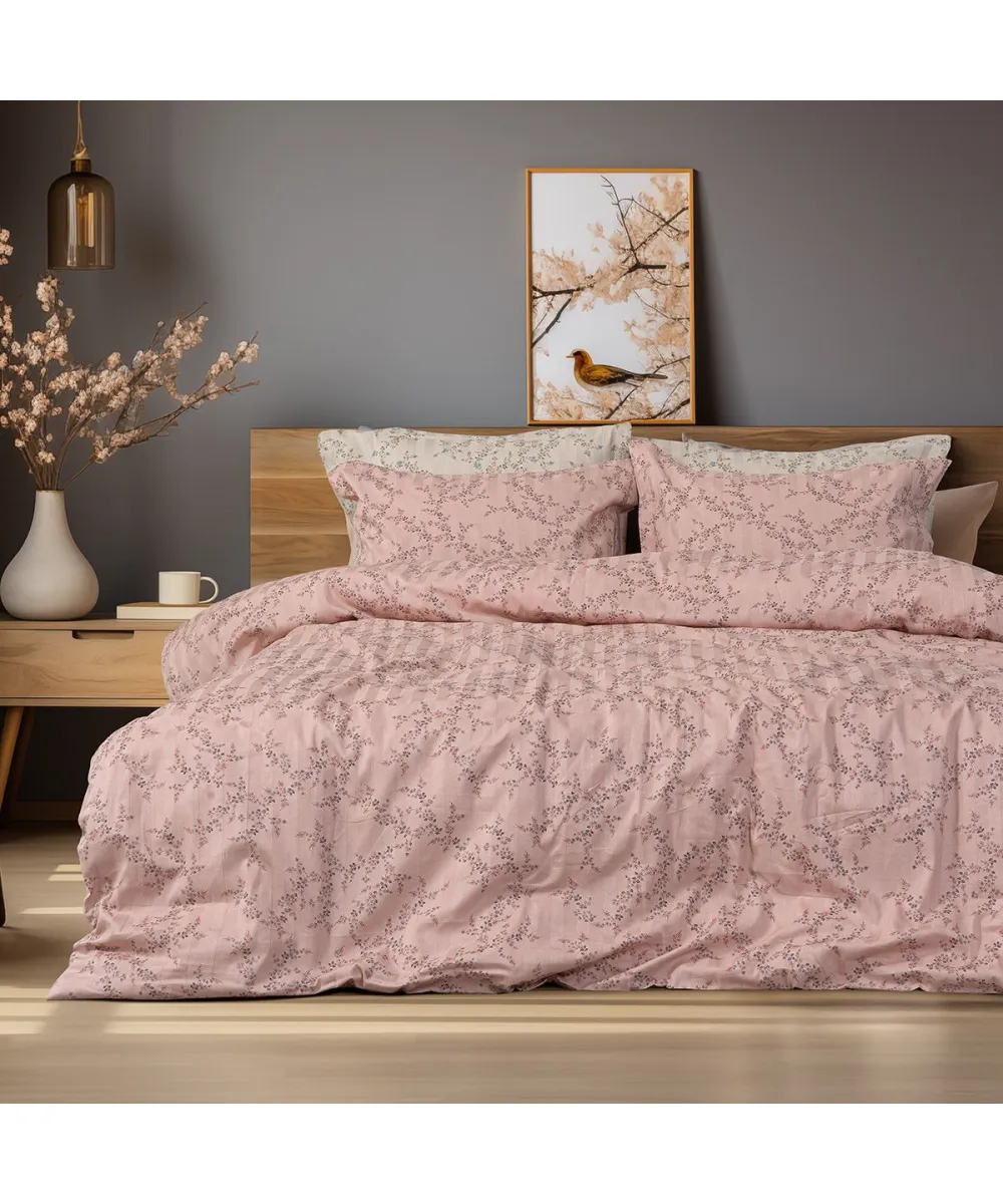 Beauty Home Σετ πάπλωμα υπέρδιπλο Art 12214 Flora 100%  Βαμβακοσατέν 300tc 220x240 Σομόν