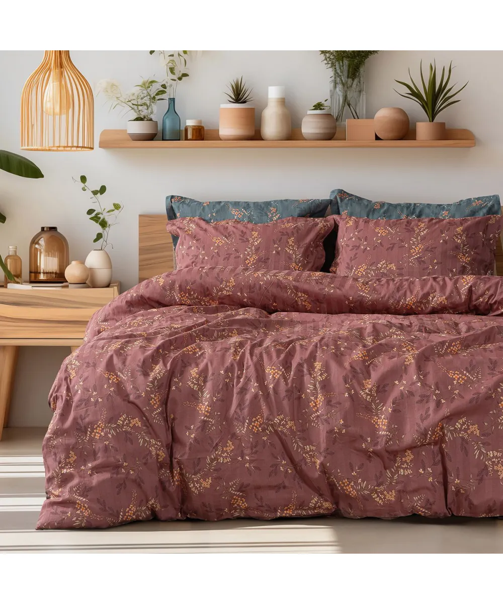 Beauty Home Σετ κουβερλί υπέρδιπλο Art 12216 Indra 100%  Βαμβακοσατέν 300tc 220x240 Σάπιο μήλο