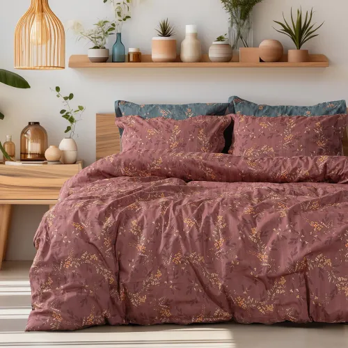 Beauty Home Σετ σεντόνια υπέρδιπλα με λάστιχο Art 12216 Indra 100%  Βαμβακοσατέν 300tc 170x200 30 Σάπιο μήλο      