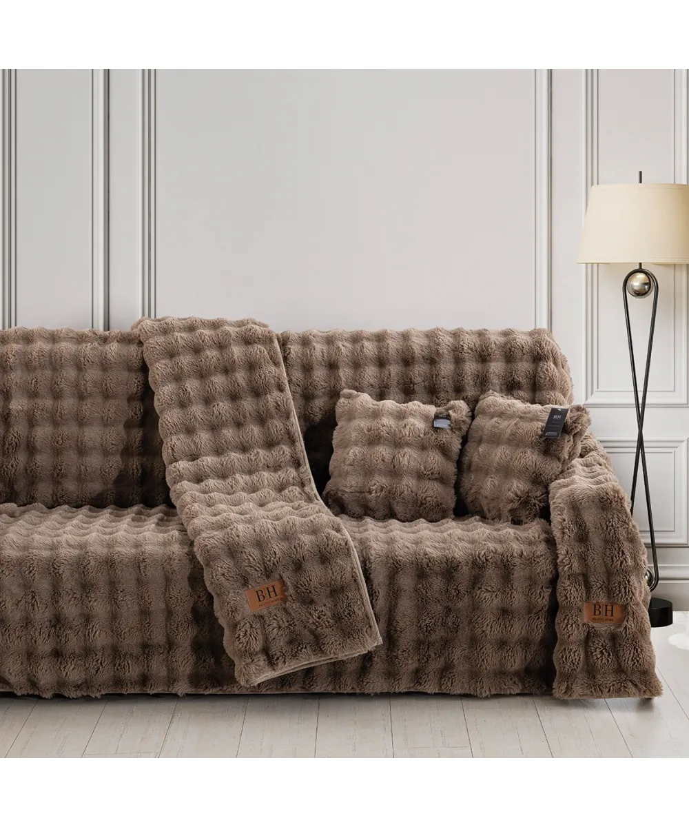 Beauty Home Γούνινο Σετ ριχτάρι 2τμχ Art 8722 (180x250 180x300) Μόκα