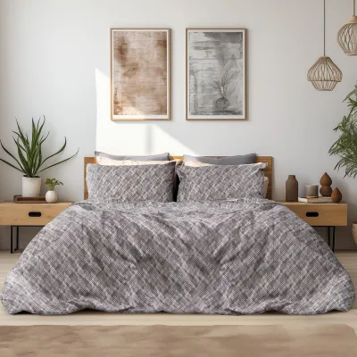 Beauty Home Σετ σεντόνια φανελένια υπέρδιπλα με λάστιχο Leonardo Art 12333 170x200 32 Γκρι      