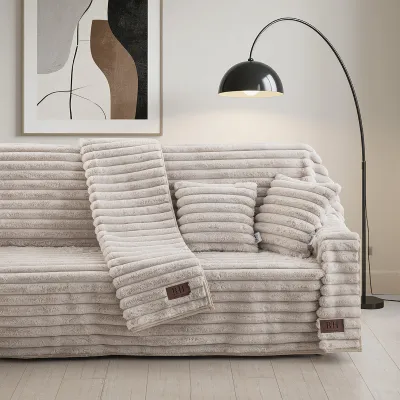 Beauty Home Γούνινο Σετ ριχτάρι 2τμχ Stripe Art 8725 (180x250 180x300) Μπεζ      