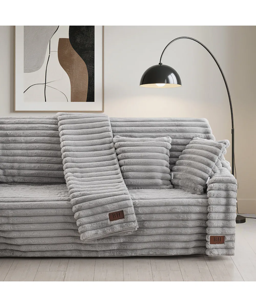 Beauty Home Γούνινο ριχτάρι Μονοθέσιο Stripe Art 8727 180x160 Γκρι