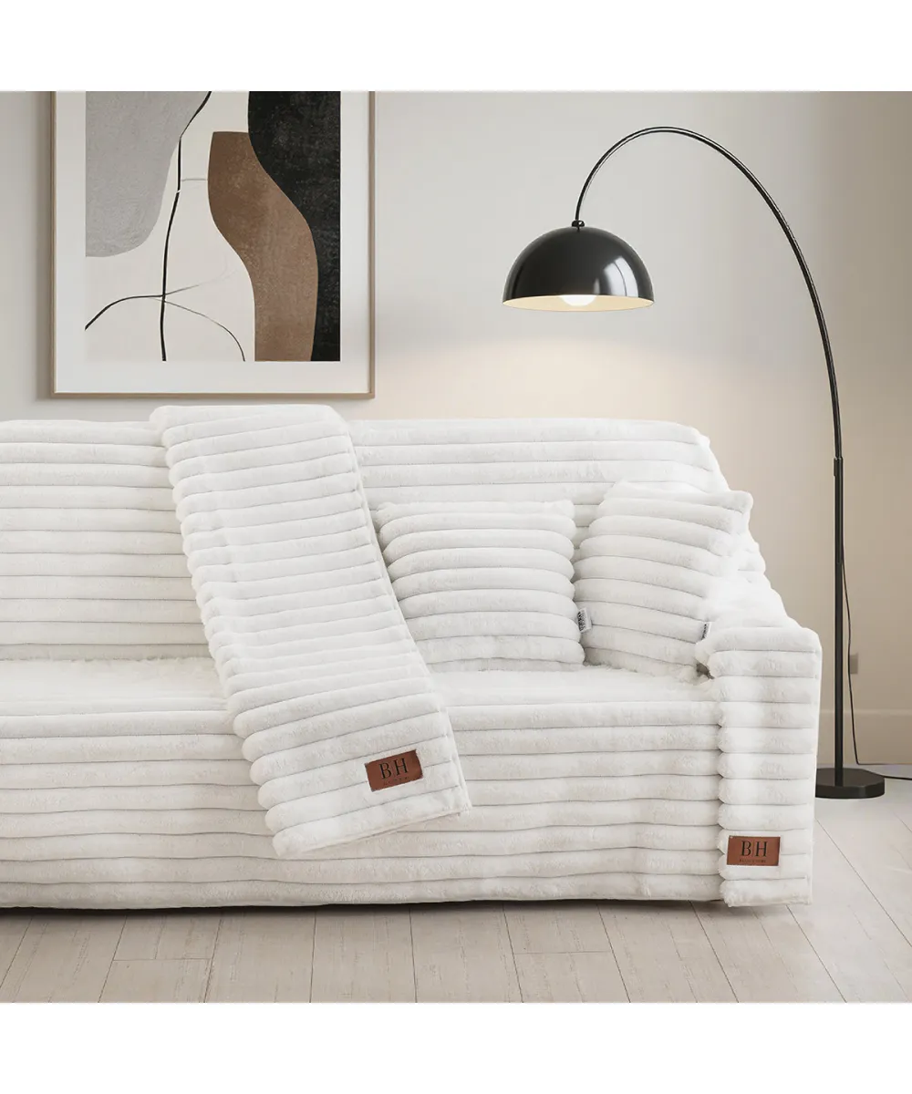 Beauty Home Γούνινο ριχτάρι Διθέσιο Stripe Art 8728 180x250 Λευκό