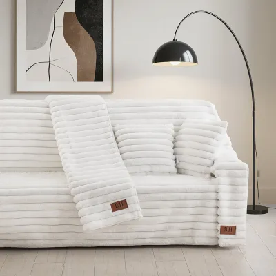 Beauty Home Γούνινο ριχτάρι Μονοθέσιο Stripe Art 8728 180x160 Λευκό      
