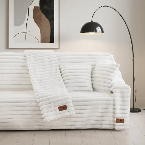 Beauty Home Γούνινο ριχτάρι Μονοθέσιο Stripe Art 8728 180x160 Λευκό      