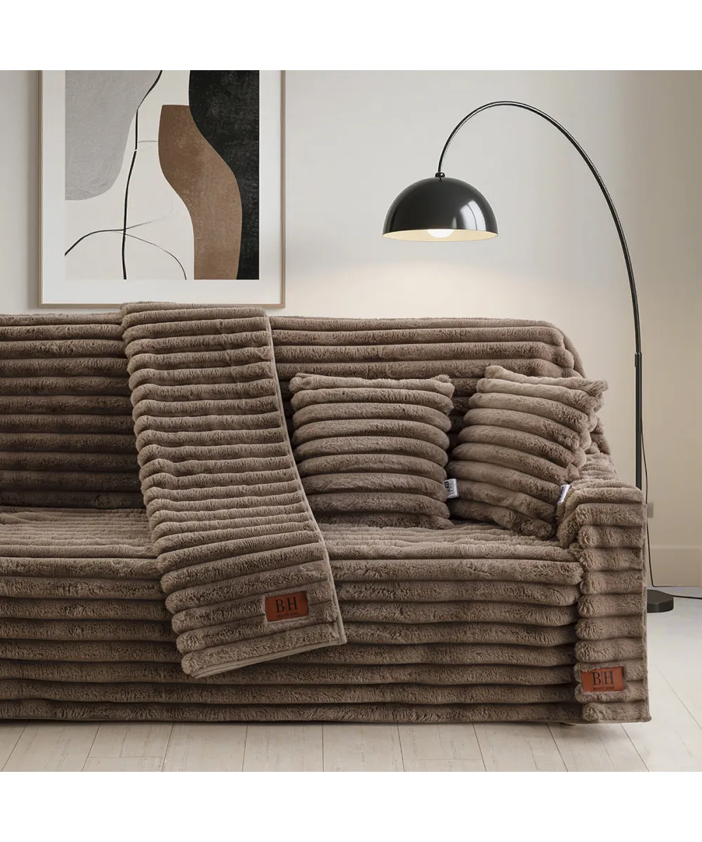 Beauty Home Γούνινο Σετ ριχτάρι 3τμχ Stripe Art 8726 (180x160 180x250 180x300) Μόκα      