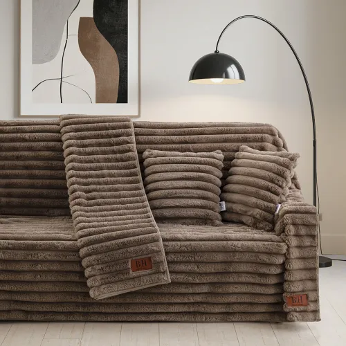 Beauty Home Γούνινο Σετ ριχτάρι 3τμχ Stripe Art 8726 (180x160 180x250 180x300) Μόκα      