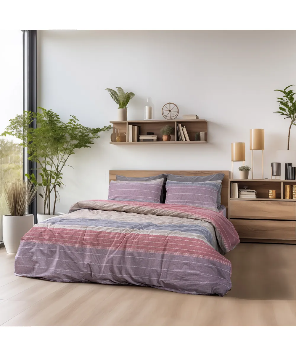 Beauty Home Σετ σεντόνια υπέρδιπλα με λάστιχο Glory Art 12371 170x200 32 Ροζ,Γκρι      