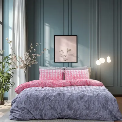 Beauty Home Σετ σεντόνια υπέρδιπλα με λάστιχο Glory Art 12372 170x200 32 Ροζ,Γκρι      