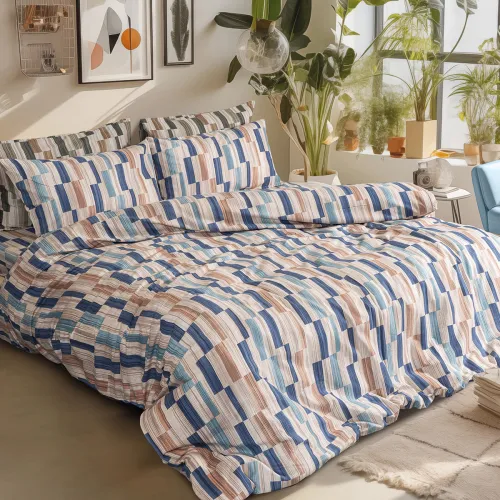 Σετ σεντόνια φανελένια King Size με λάστιχο Candy Art 12633 185x200 32 Μπεζ,Μπλε       Beauty Home