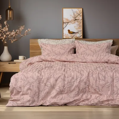 Beauty Home Σετ σεντόνια υπέρδιπλα Art 12214 Flora 100%  Βαμβακοσατέν 300tc 240x270 Σομόν      