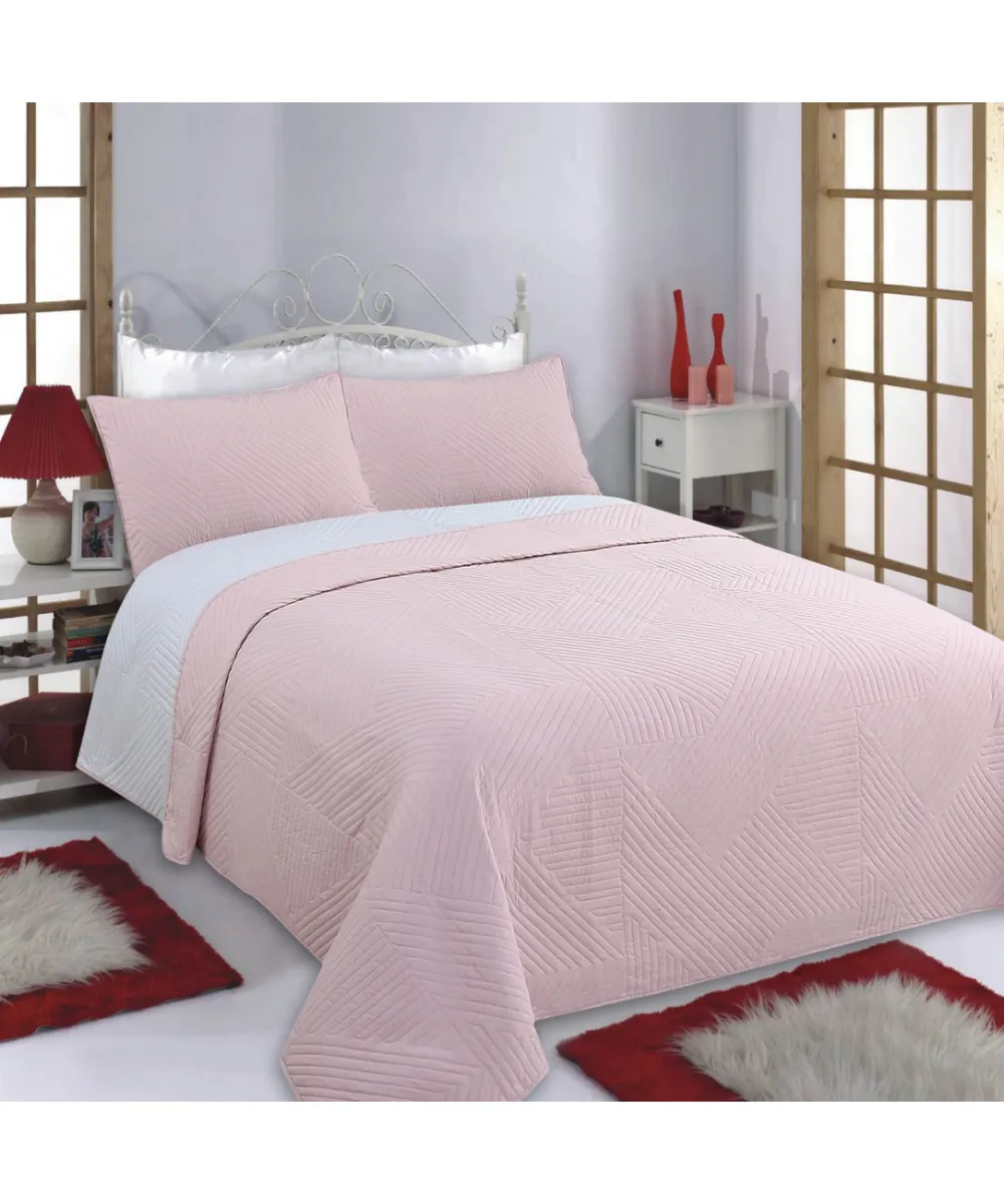 ΚΟΥΒΕΡΛΙ σετ (240cm x 260cm 2 x 50cm x 70cm) LINES pink/grey ΚΟΥΒΕΡΛΙ σετ (240cm x 260cm 2 x 50cm x 70cm) LINES pink/grey