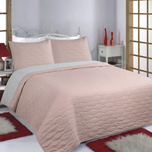 ΚΟΥΒΕΡΛΙ σετ (170cm x 240cm   1 x 50cm x 70cm) RUBY pink/grey