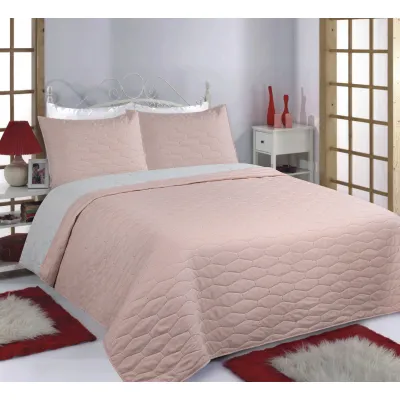 ΚΟΥΒΕΡΛΙ σετ (220cm x 240cm   2 x 50cm x 70cm) RUBY pink/grey